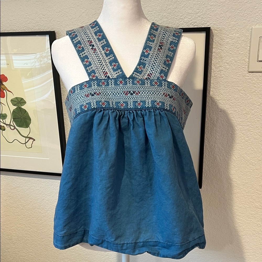 Madewell Teal Embroidered Blouse